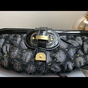 Rafe New York fabric and patent evening clutch
